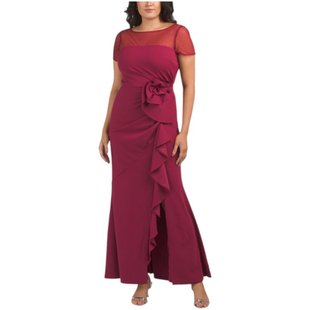 JS COLLECTIONS Short Sleeve Illusion Gown - Picture 3 of 4